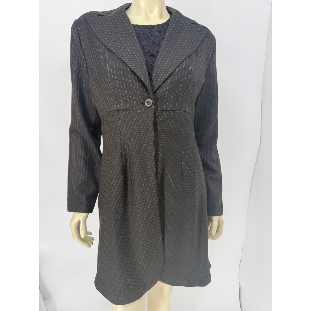Blondie and Me Womens 2 Piece Pinstripe Dress and Jacket Set Black Lace USA Made